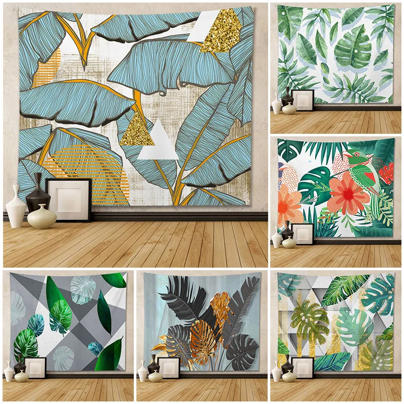 

Tropical Jungle Plant Forest Wall Tapestry Palm Leaf Hanging Print Cloth Dorm Home Living Room Background Decor