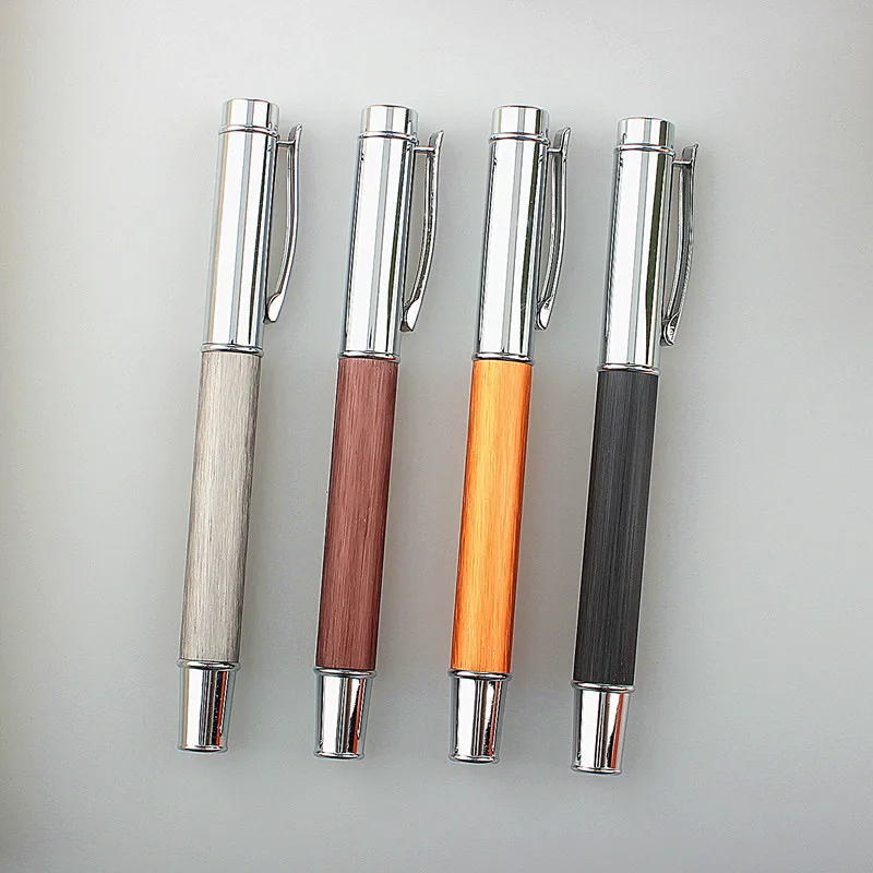 

luxury quality Metal wood Business office Rollerball Pen 0.5mm Nib silver Clip rollerball Pen office School Supplies