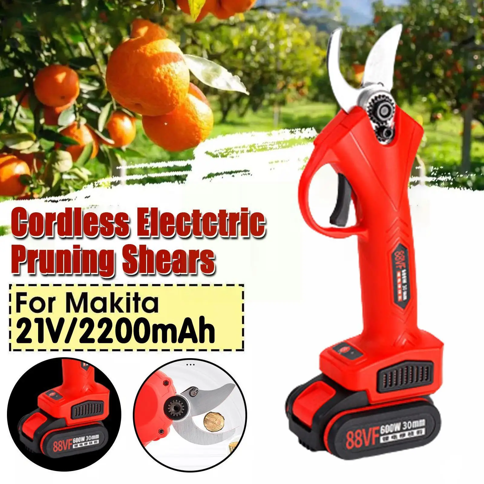

4 Gear Electric Cordless Pruner Shear With 9000mAh Pruner Battery Cordless Pruning Efficient Fruit Shear Electric Lithium-i W4Z9
