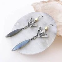 vintage flying moth moonstone earrings tribal jewelry simple personality metal long dangle earrings for women