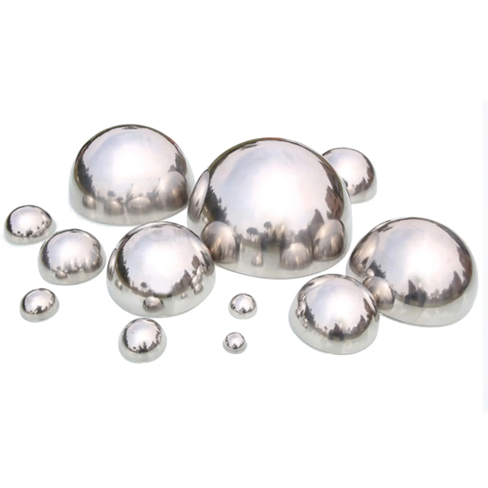 6pcs Polished Blue Decorative Garden Stainless Steel Hemispheres Hollow Sphere Half Ball Outdoor Decoration Garden Ornaments 