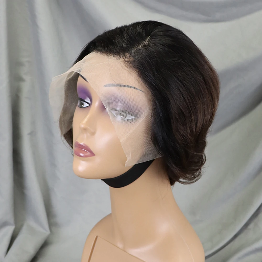 

Короткий вьющийся парик фальшивой стрижки, боковая часть, парик из человеческих волос на шнуровке спереди, бразильские натуральные волосы ...