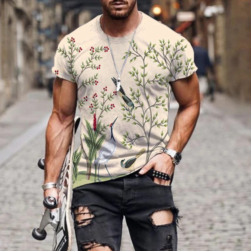 

2022 Zomer Hoge Kwaliteit Nieuwe Mannen Klassieke Bloem Illustratie T-shirt Toevallige Ronde Hals Oversized O-hals Top