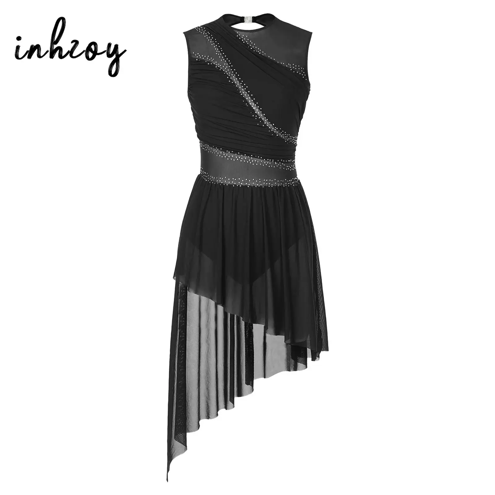 Женское балетное лирическое танцевальное платье трико без рукавов блестящее