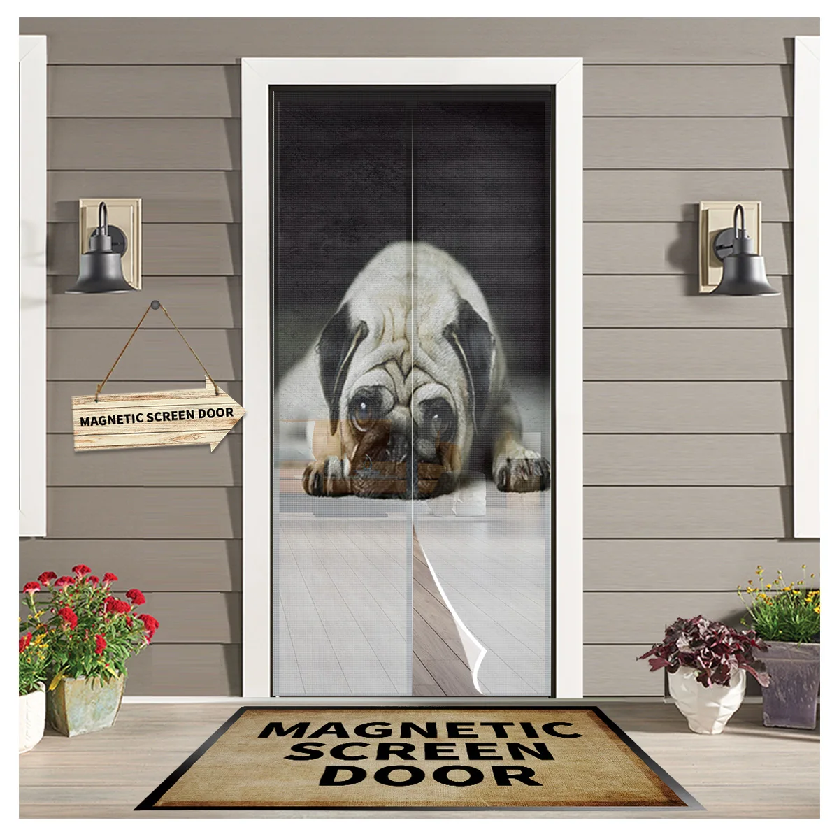 

Cute Bulldog Door Curtain Bedroom Magnetic Mosquito Screen Kitchen Insect Proof Window Mosquito Net
