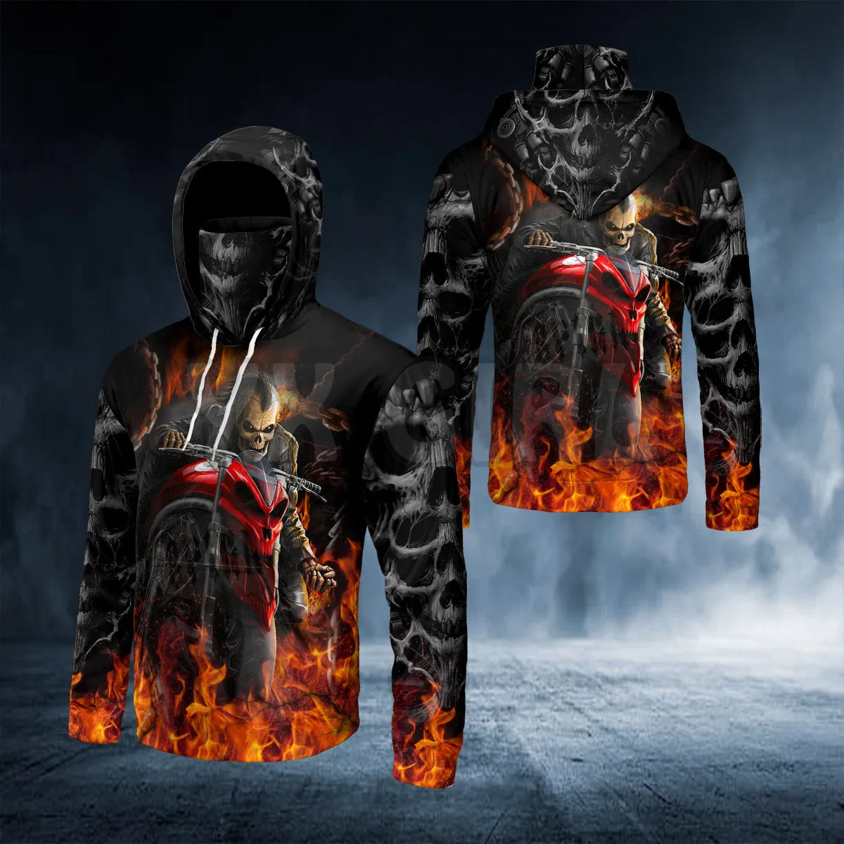 

Flaming Motorcycle Skull Rider Bandana 3D Printed Hoodies Harajuku Fashion Sweatshirt Women Men Casual Pullover Hoodie Mask Warm