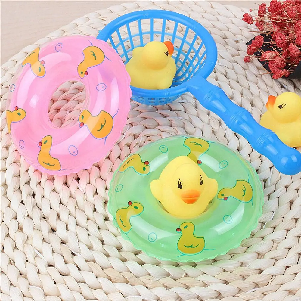 5Pcs/set Animals Swimming Bath Toys Soft Floating Rubber Duck FishNet Swimming Rings Bathing Water Toy for Baby Bath Bathtub
