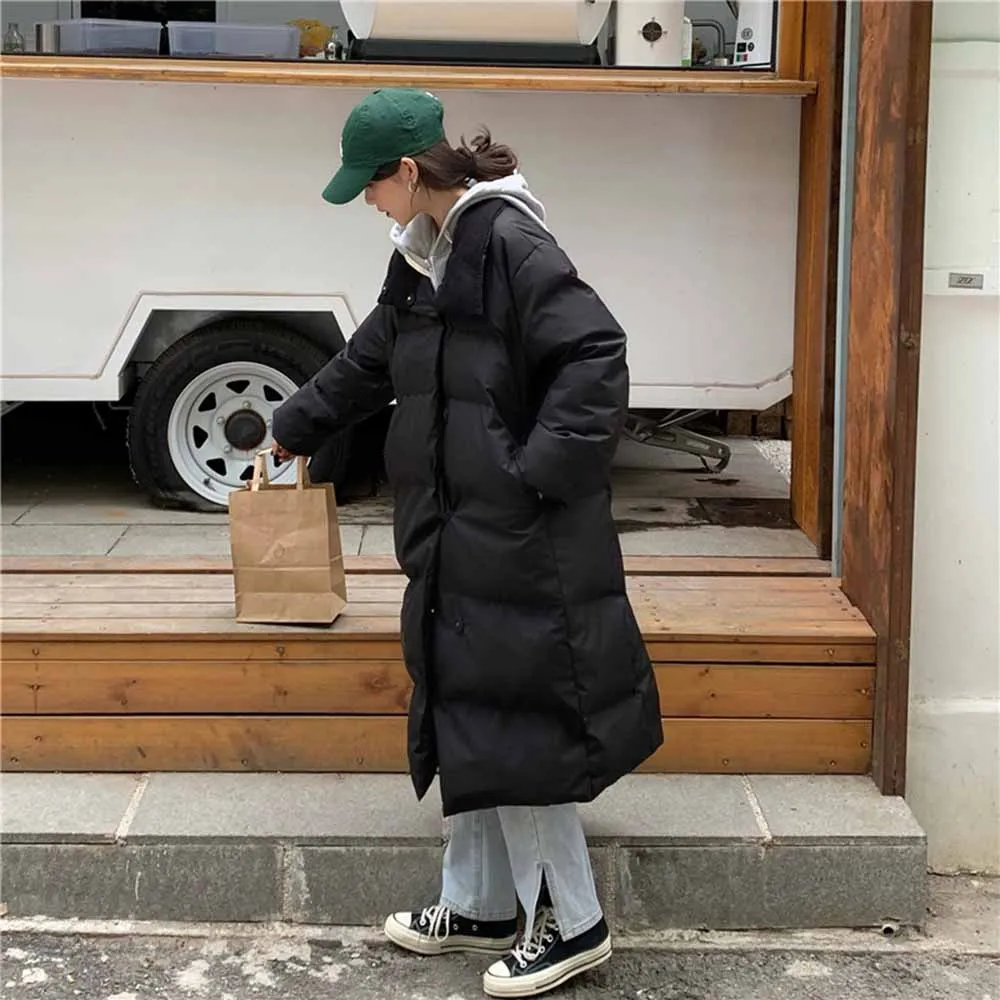 Winter Womens Coat Parkas Coat Jacket Cotton-Padded Jacket Women Parka Long Sleeve Solid Color Warm Loose Long Puffer Jackets