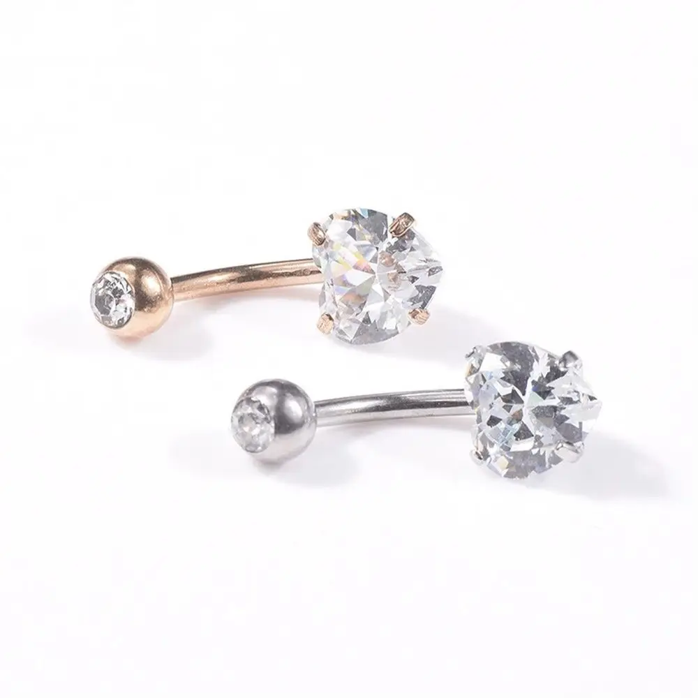 

Barbell NO Piercing CZ Heart Belly Button Ring Fake Navel Ring 316L Surgical Steel Navel Bar