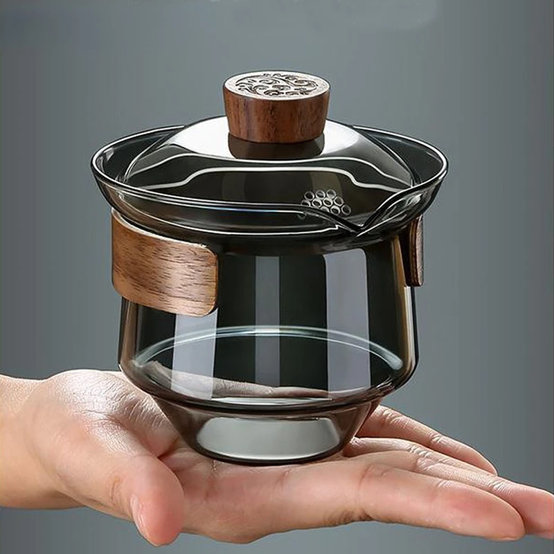 

Высококачественный стеклянный термостойкий стеклянный чайник Gaiwan с деревянной ручкой, чайная чашка, чайный набор, высококачественный чайный набор из искусственной кожи