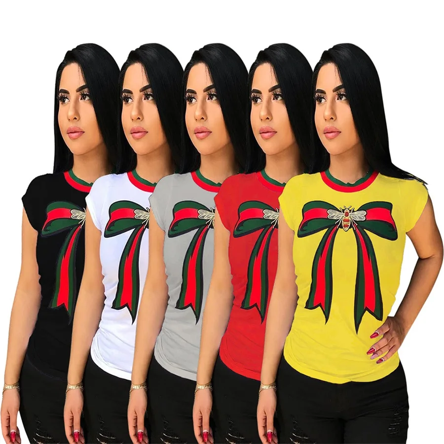 

Zomer T-shirt Vrouwen Vlinderdas Print Casual T-shirt Vrouwelijke Korte Mouwen O-hals Tops T-shirts