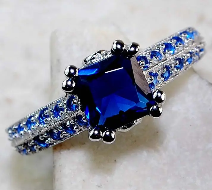 

ANGLANG Luxury Women Square Shape Engagement Rings AAA Blue Cubic Zirconia Proposal Rings for Girlfriend Fine Anniversary Gift