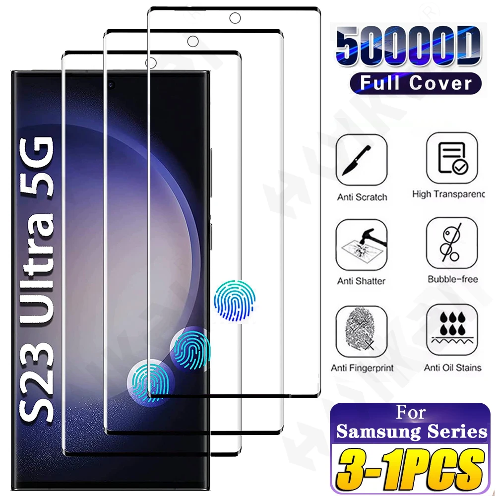 

1-3 Pcs Tempered Glass For Samsung Galaxy S23 S22 S21 Ultra Note 20 A54 A34 A14 A13 A53 4G 5G Curved Full Cover Screen Protector