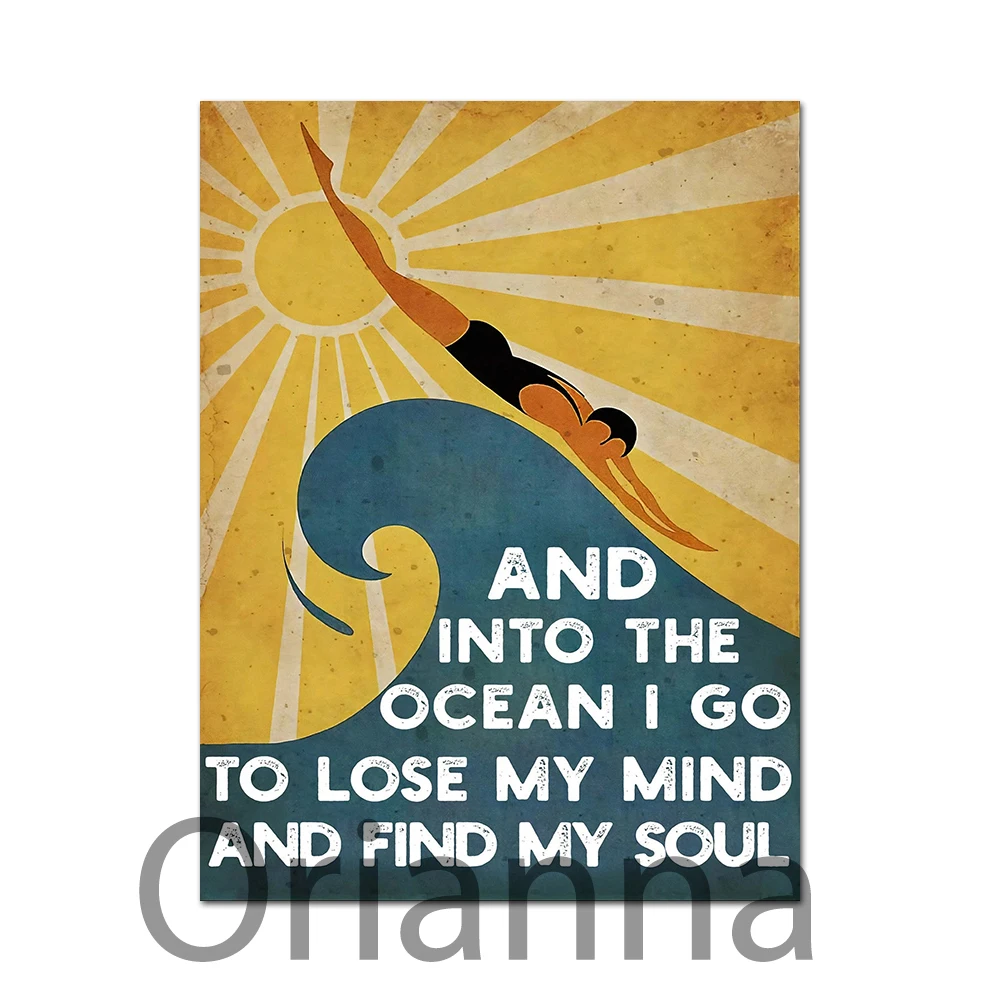 Hd Печатный постер с изображением плавания, вдохновленный "В океан я иду" винтажным современным декором дома модульных картин на холсте.
