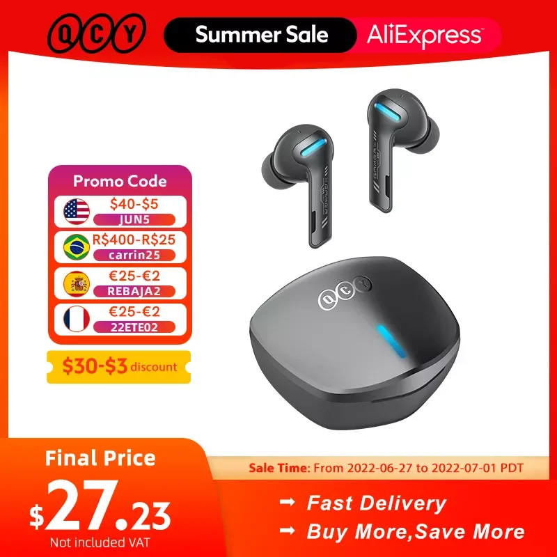 

QCY G1 Gaming Earbuds 45ms Low Latency Headphone Stereo Sound Positioning TWS V5.2 Bluetooth Earphone 4 Mic+ENC Wireless Headset