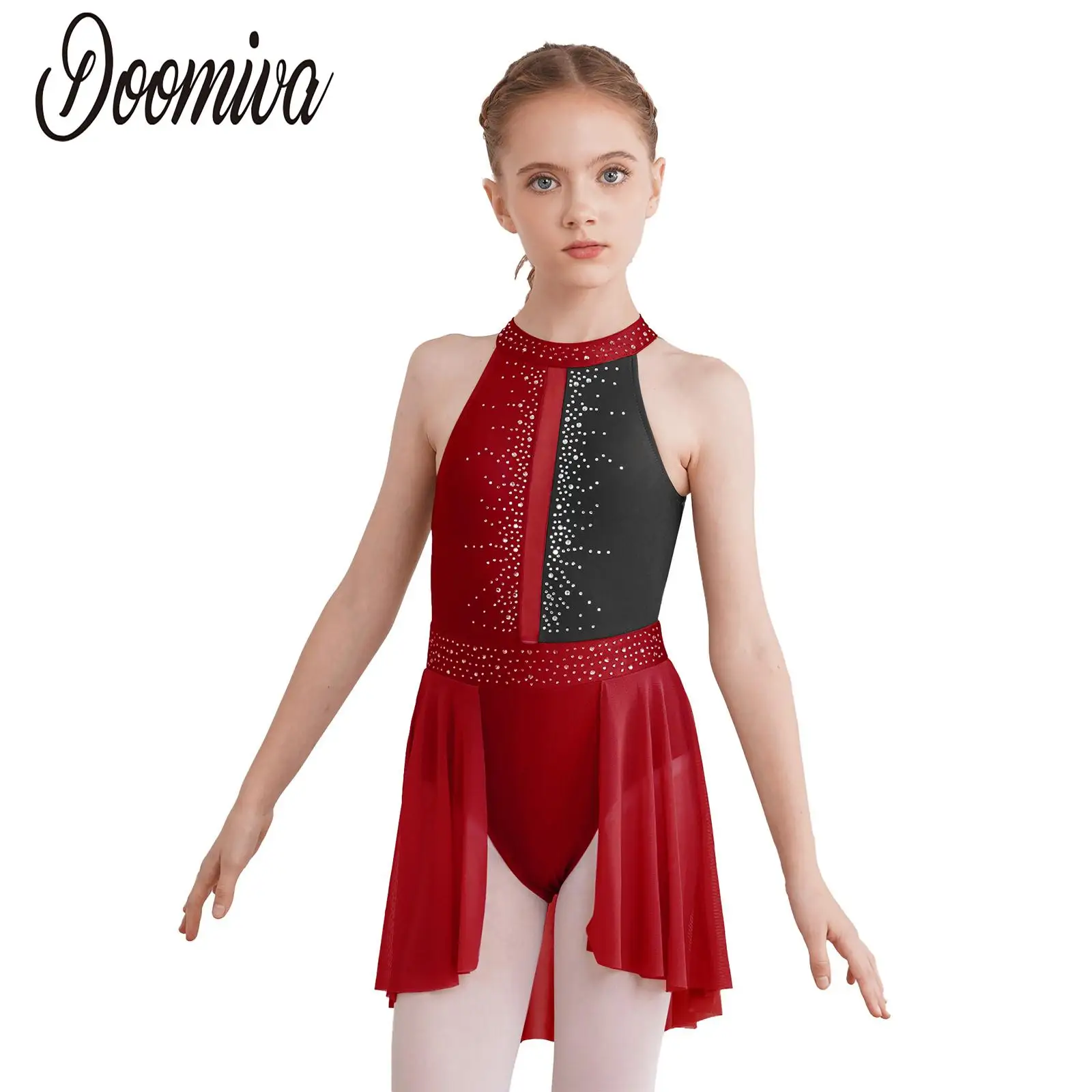 Платье-купальник для фигурного катания на коньках девочек боди без рукавов