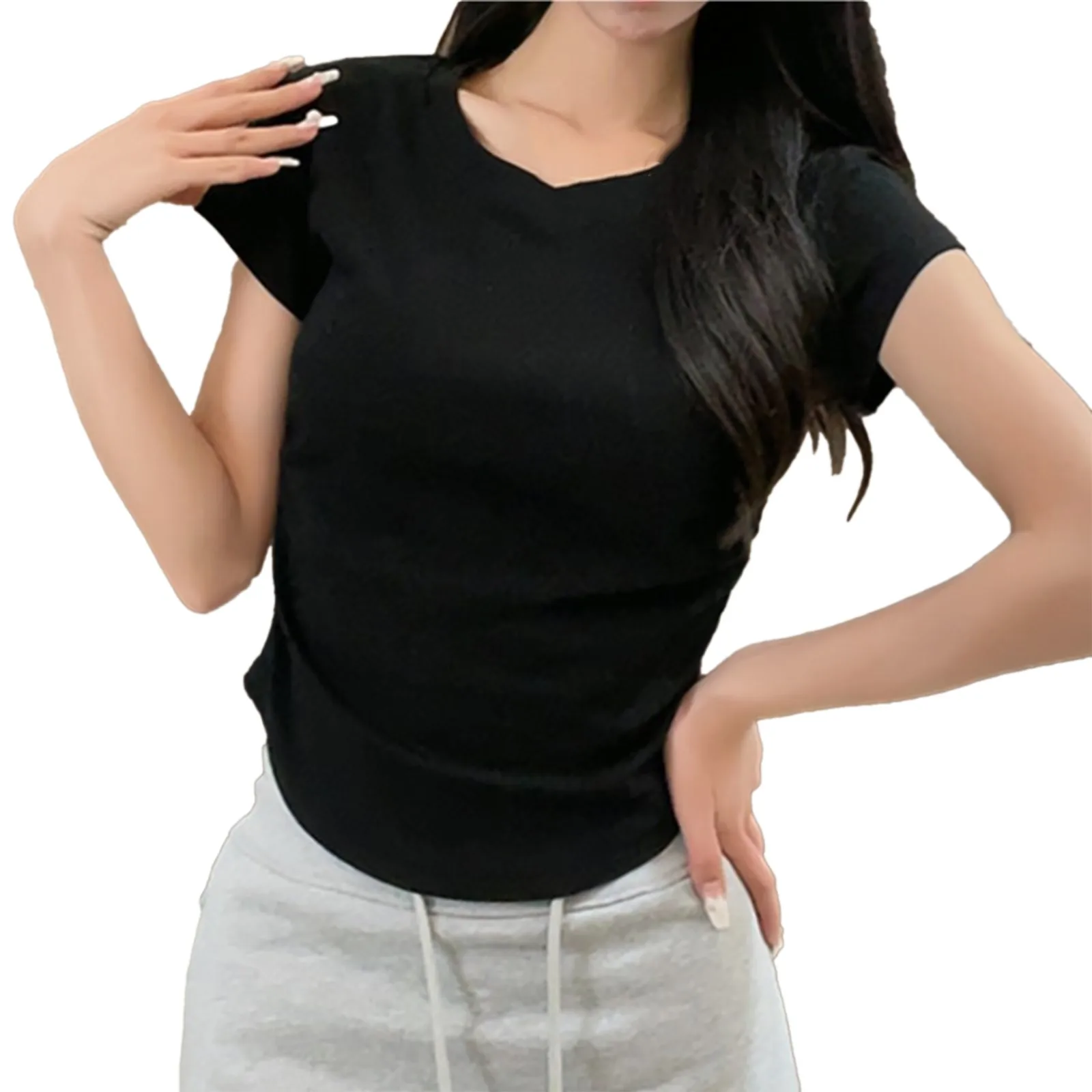 

Женские повседневные рубашки, футболка с круглым вырезом и коротким рукавом, свободная футболка, топы, туника, блузка, вязаные топы для женщ...