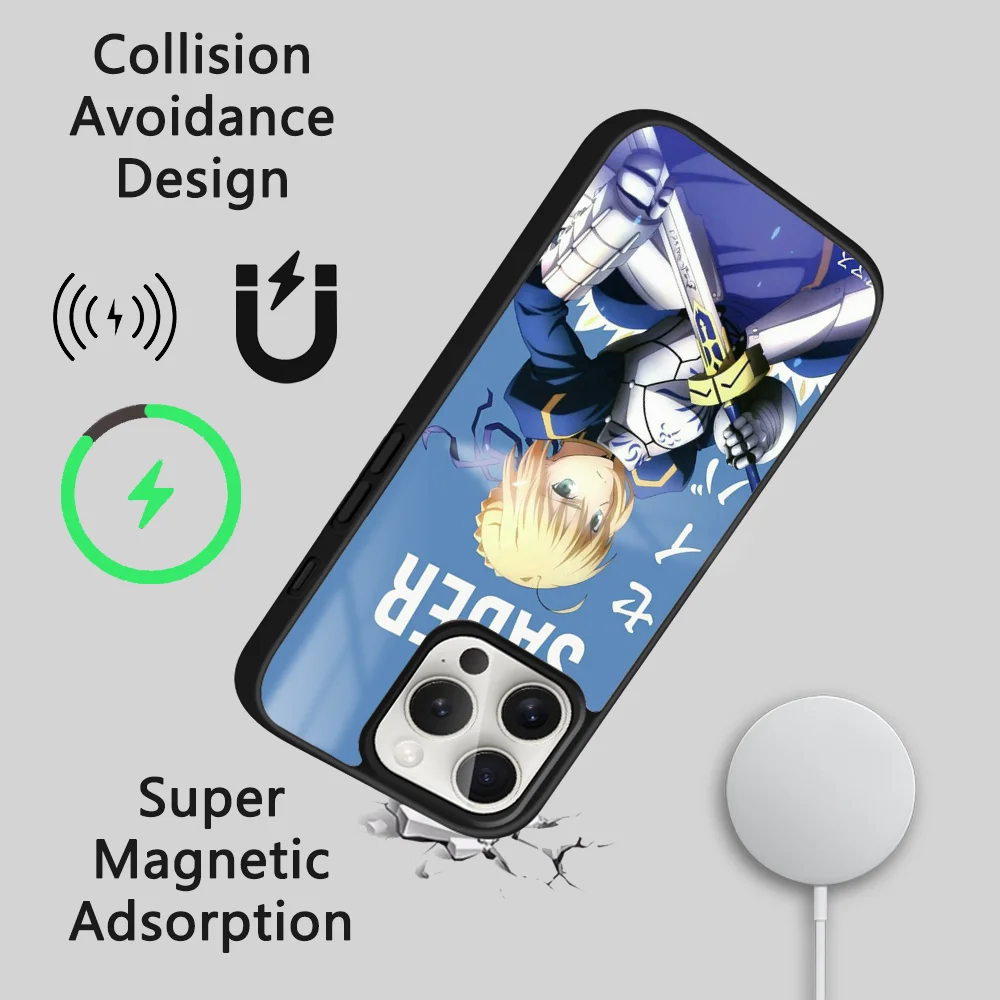 Чехол для телефона с аниме F-Fate Zero S-Saber iPhone 16 15 14 13 12 11 Pro Max Plus Mini новый зеркальный