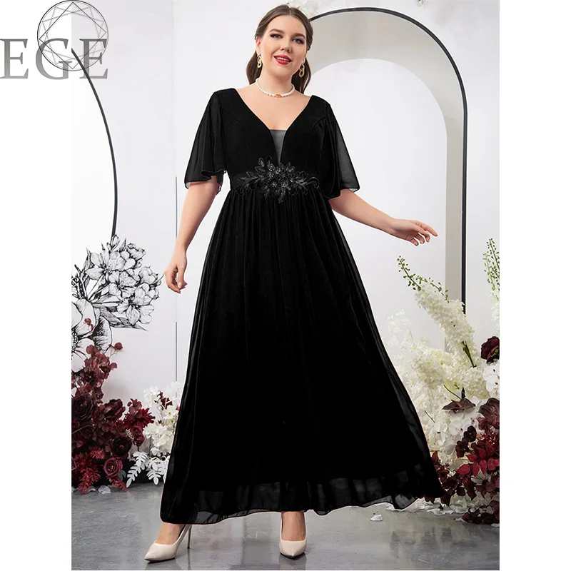 2023 Plus Size Chiffon Loose 5XL6XL Bridesmaid Evening Dress Chiffon V Neck Elegant Luxury Wedding Long Chiffon Dress Plus Size