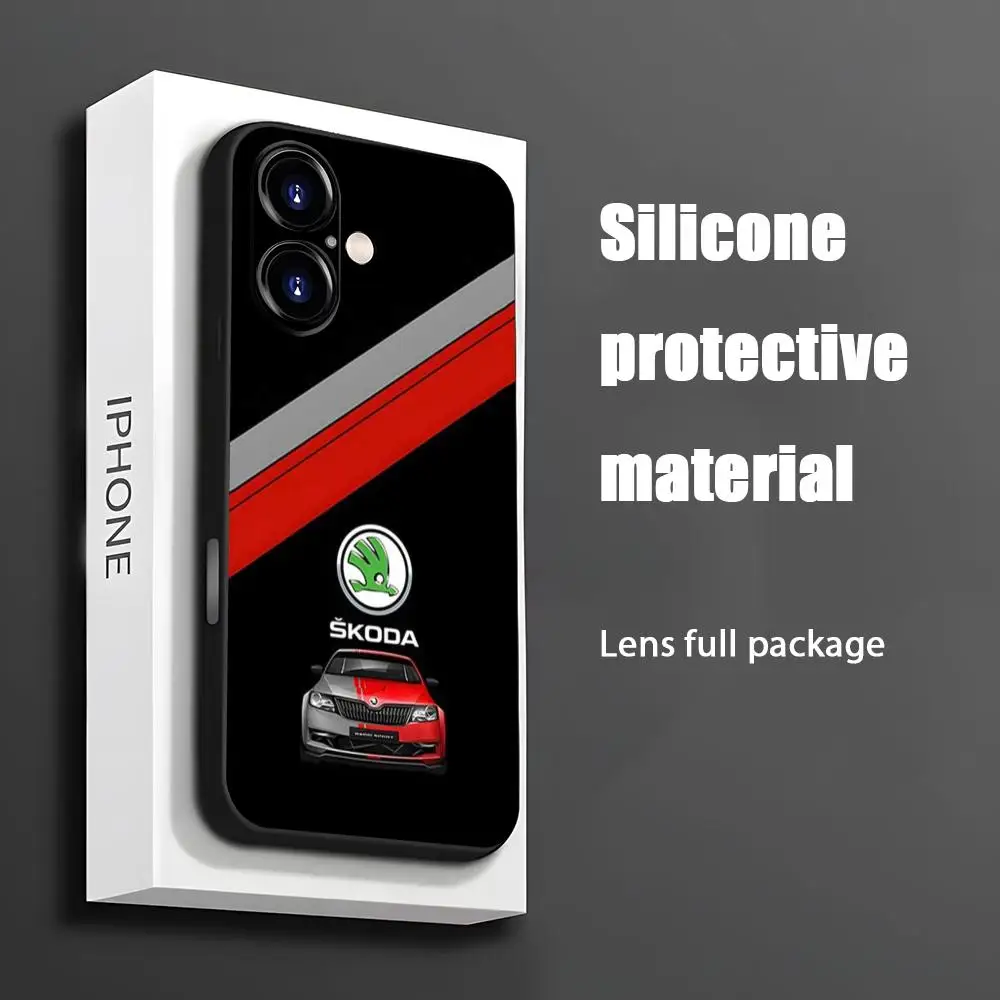 Sport S-Skod-aS Brand Car Phone Case For iPhone 16 15 14 13 12 11 X XR XS 8 Plus Mini Pro Max Soft black Shockproof Cover