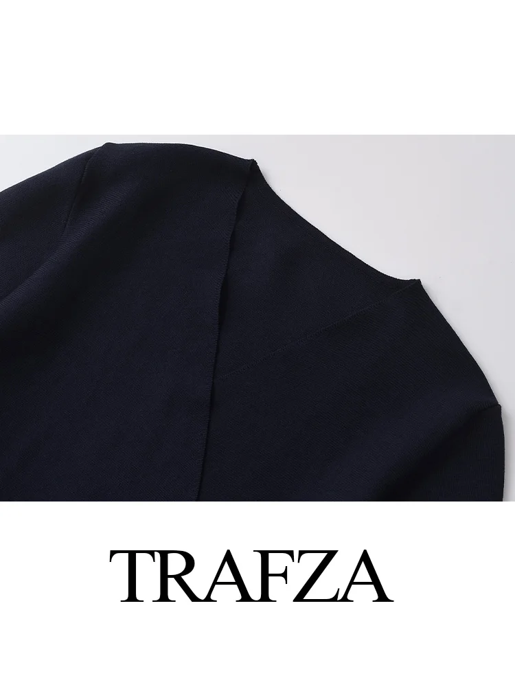 TRAFZA женские осенние элегантные пальто темно-синие с v-образным вырезом и длинными