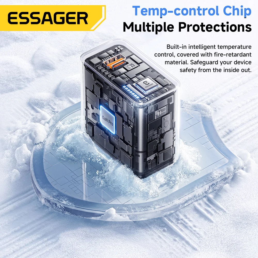 Фото Зарядное устройство ESSAGER 65W GaN 2-в-1 USB Type-C: полностью совместимое, быстрая зарядка для iPhone 17, Samsung S26, MacBook, ноутбуков Huawei №2