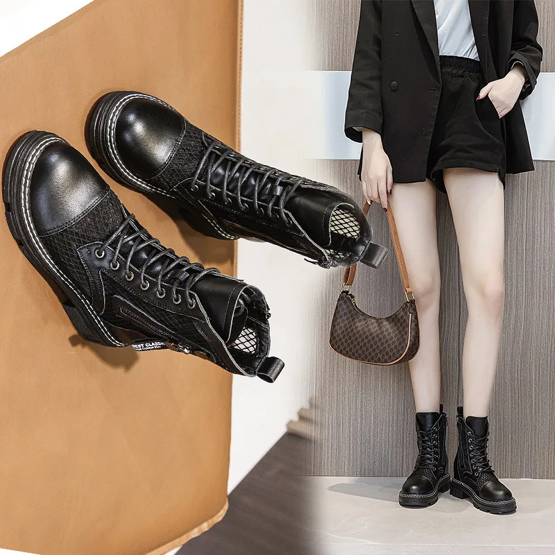 2021 Autumn short Boots Women's Thick-soled Inner Heightening Korean Style Double-sided Zipper Short Boots Women's Shoes Boots