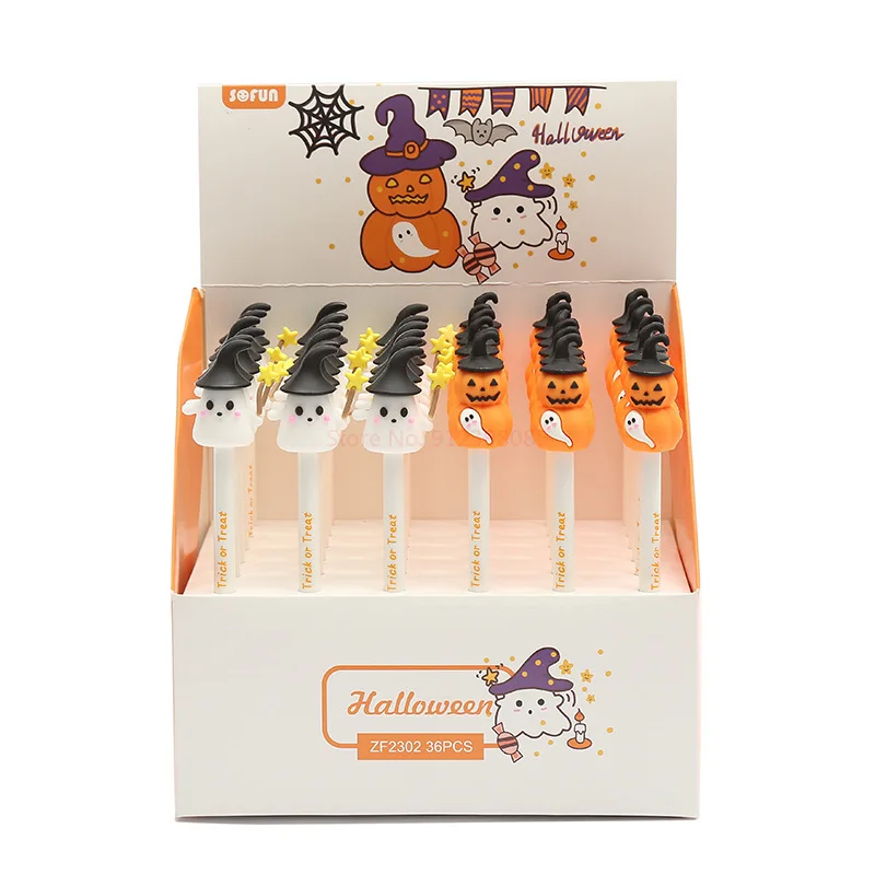 

36pcs Press Gel Pen Halloween Funny Pumpkin Ghost Writing 0.5mmblack Test Pen Student Stationery Office Supplies Wholesale Gifts