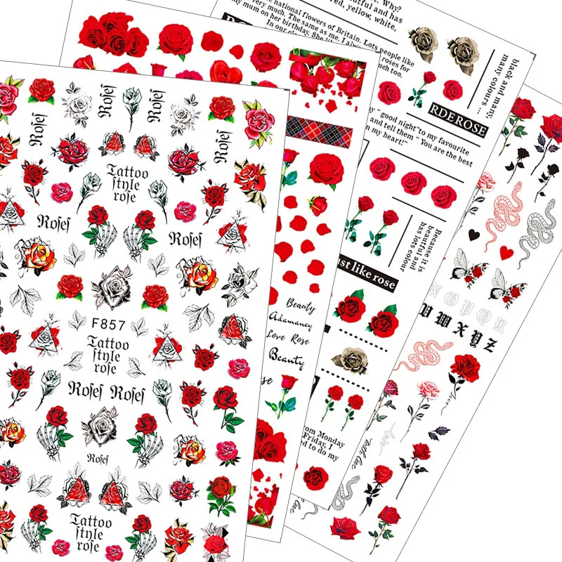 

Red Love Rose Nail Sticker Nail Slider Nail Art Accessories Maple Leaf Sunflower 3D Sticker Nail Art Decal Nail Art Decoration