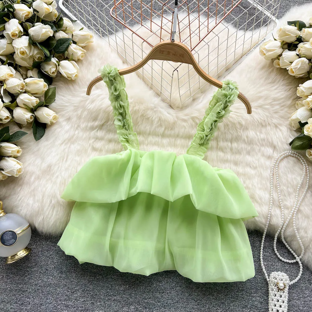 

Летние корейские модные сетчатые Корсеты ITOOLIN, пинцевый Топ, женские элегантные майки, Женские французские милые кроп-топы на бретелях-спаг...