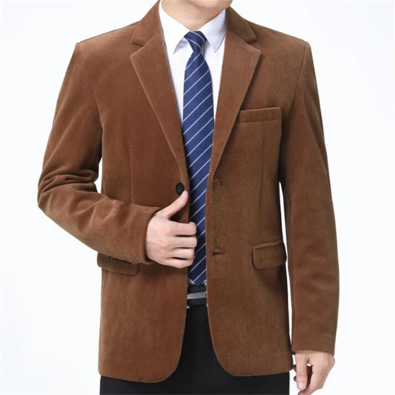 Middle-aged jacket men Corduroy blazer casual clothes spring autumn casaco jaqueta masculina coats mens suit b284