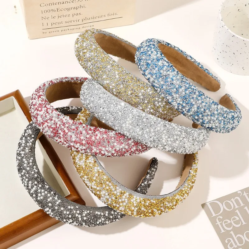 

Женская повязка на голову с жемчугом, широкая элегантная повязка для волос с кристаллами, аксессуар для волос, 2023