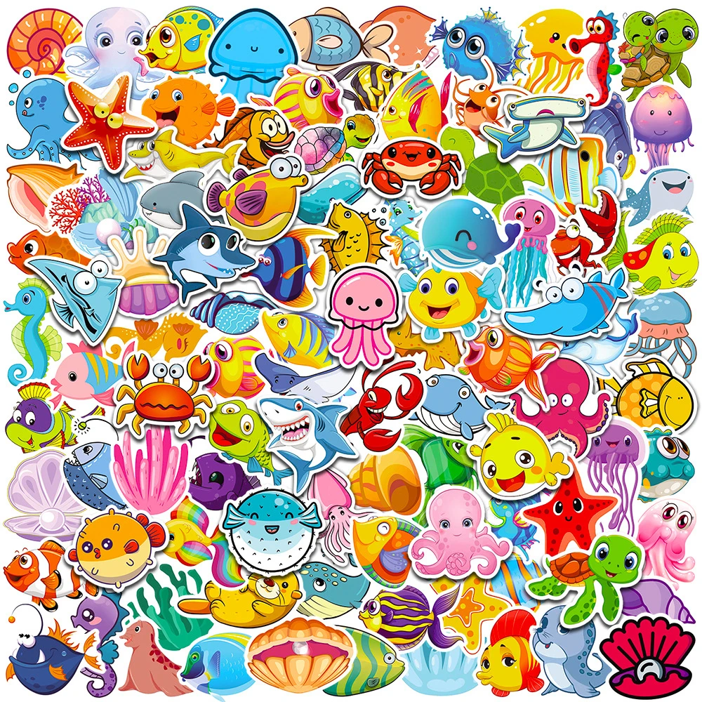 

10/30/50/100PCS Cute Cartoon Marine Life Animal Stickers Scrapbook Laptop Phone Notebook Guitar Car Funny Sticker Decal Kid Toy