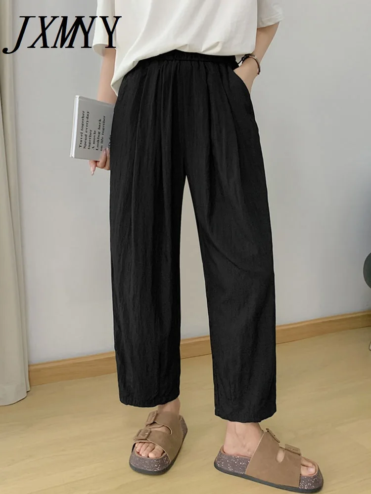 2024 летние модные новые повседневные свободные брюки тонкие девять точек прямые
