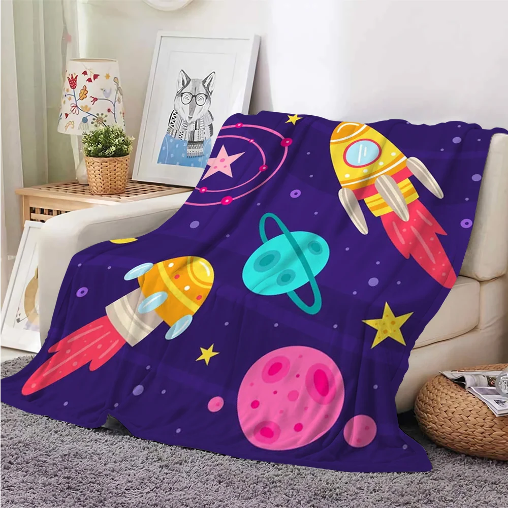 

CLOOCL Funny Cartoon Flannel Blanket Astronaut Rocket 3D Printed Blanket Throws on Sofa Bed Travel Blanket Dropshipping
