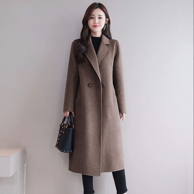 

Leiouna Long Single Button Thicked Fashion Office Woolen Winter Overcoat Wool Blends Large Fashion OverSize Woman Coat