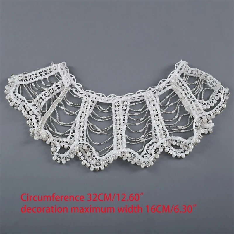 

X7YC Simulated Pearl Rhinestone Beading Bib Necklace Wedding Bride Handmade Jewelry Body Shoulder Chain Shawl Collar Harness