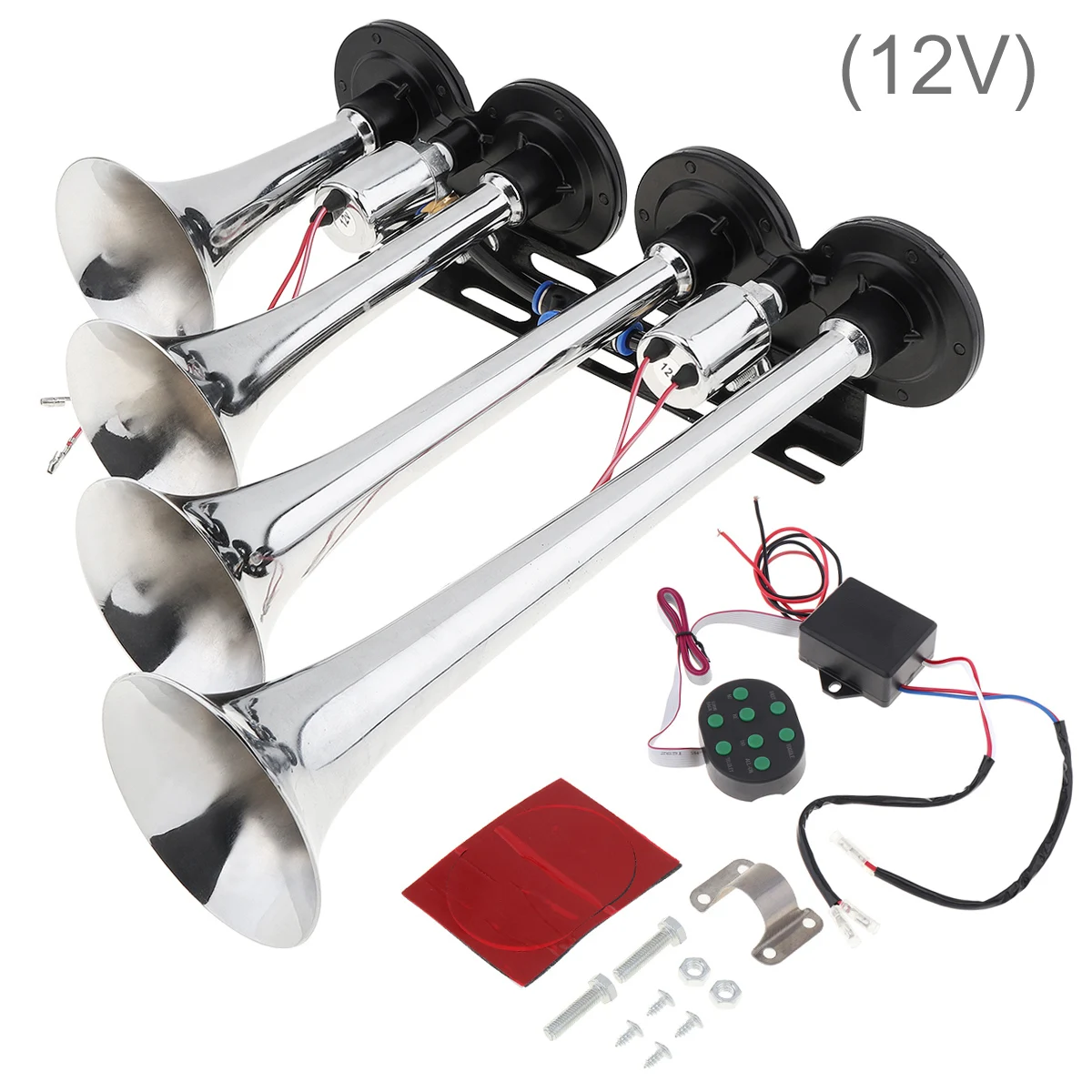 

12V Car Air Horns Super Loud 8 Sounds Style Alarm 4 Trumpet Air Horn Compressor Kit for Motorcycle Boat Truck Car