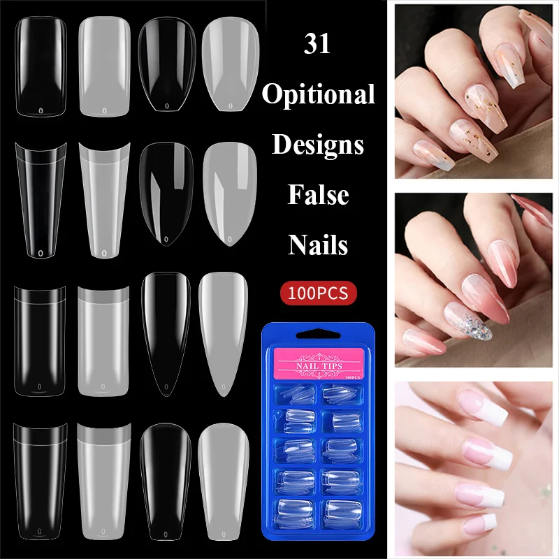 100PCS Natural Transparent Fake Nails Full Half Cover French Press On Nails ABS Artificial Nail Decorations False Nail Tips Acce
