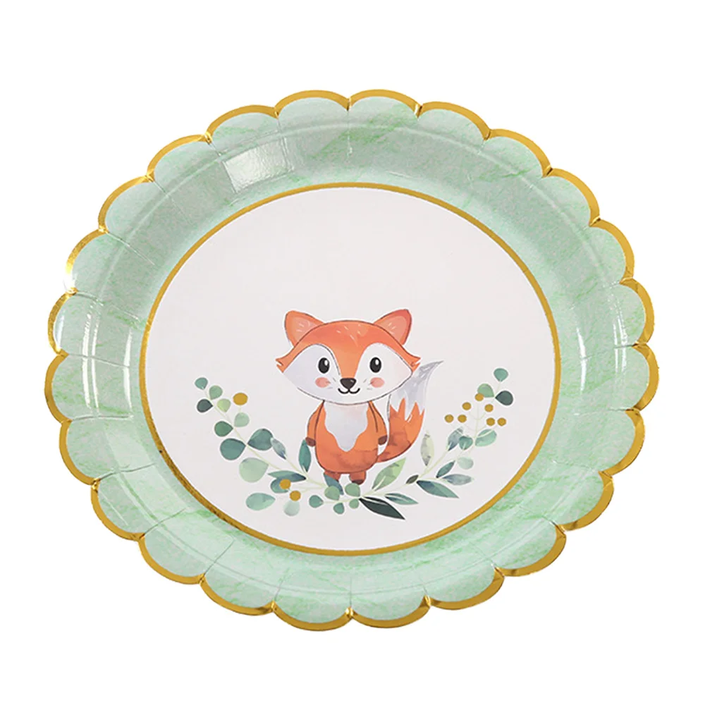 

Woodland Wild One Baby Shower Decorative Premium Paper Plates Gold Trim for Children Forest Fox Birthday Gilt Disposable Fork