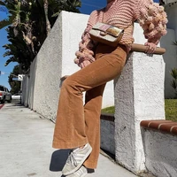 aesthetic corduroy joggers women zip up low waist flare pants patchwork pockets brown vintage 90s sweatpants new