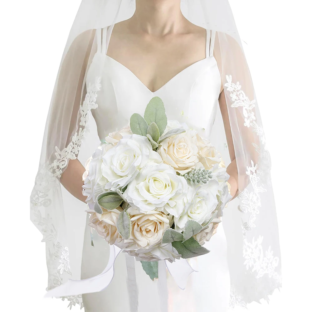 Свадебные букеты YeeNanee кремово-белого цвета для невесты и подружки искусственные
