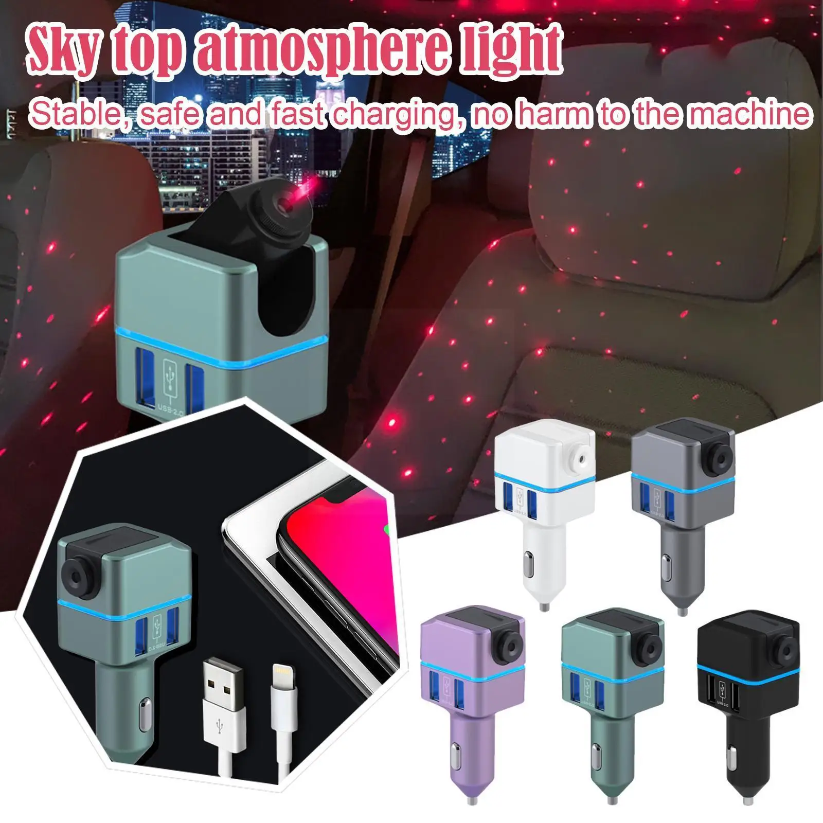 

LED Car Lights with Star Roof Aevdor Car Star Roof Double USB Romantic Car with Lights Star Adjustable Charger Lights A9W3