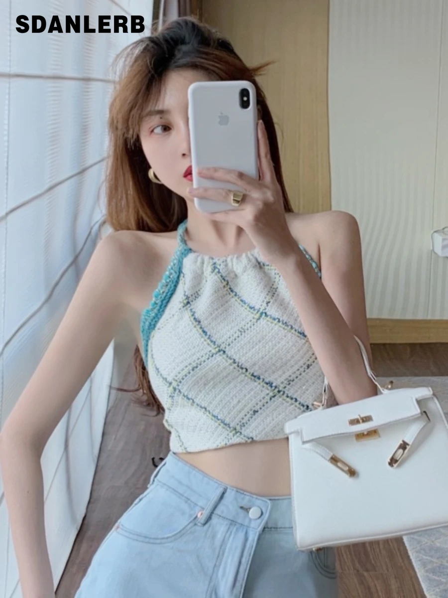 

Halter Spaghetti Straps Vest 2022 Summer New Design Sense Niche Vacation Style Short Crop Top Female Ins Fashion Outer Wear Tops