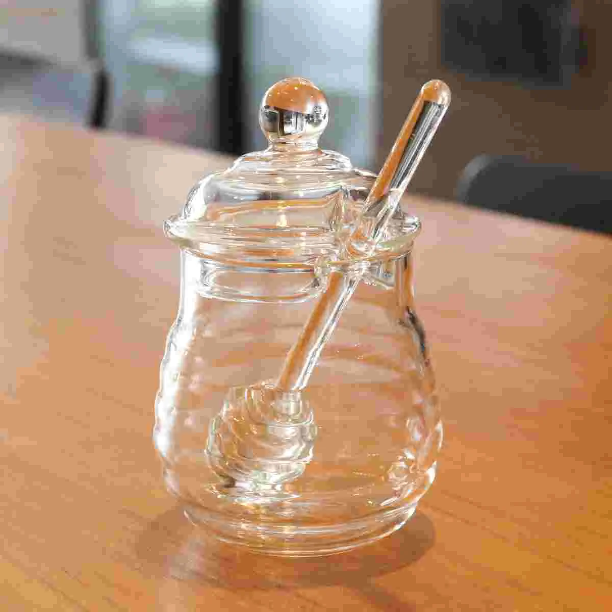 

250 Ml Beehive Glass Jar Clear Plastic Spoons Kitchen Storage Containers Honey Container Honey Jars Glass Bottles Caps