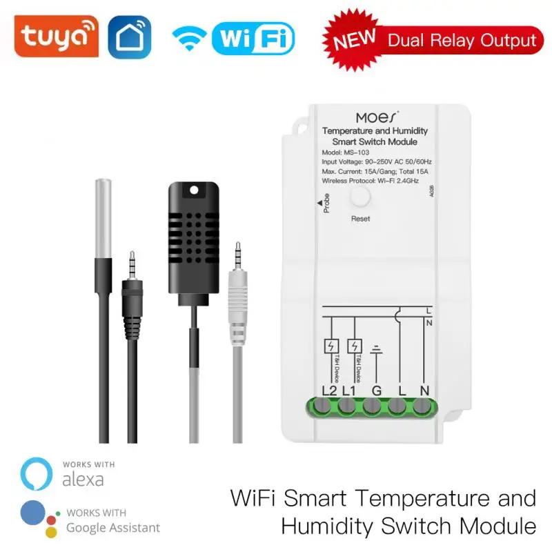 

Переключатель датчика температуры и влажности Tuya Wi-Fi для умного дома, переключатель с дистанционным управлением Var SmartLife с Alexa Google Assistant, Нови...