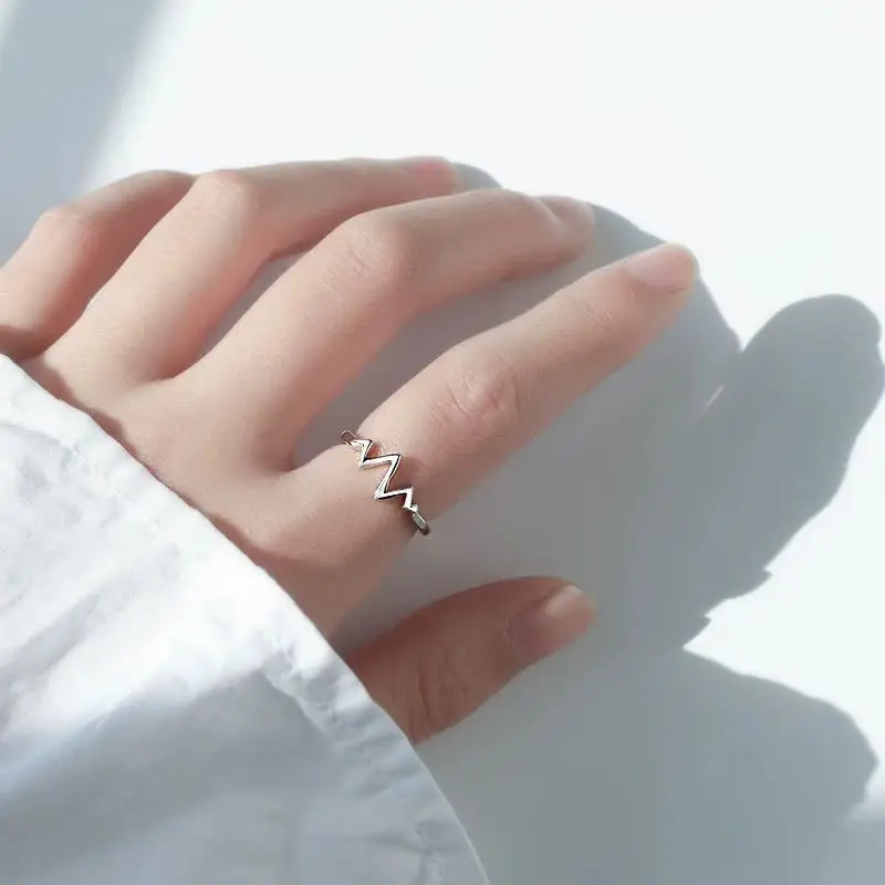 

Light Luxury Fashion 925 Sterling Silver Personality Irregular Electrocardiogram Waves Adjustable Size Open Ring for Women Girls
