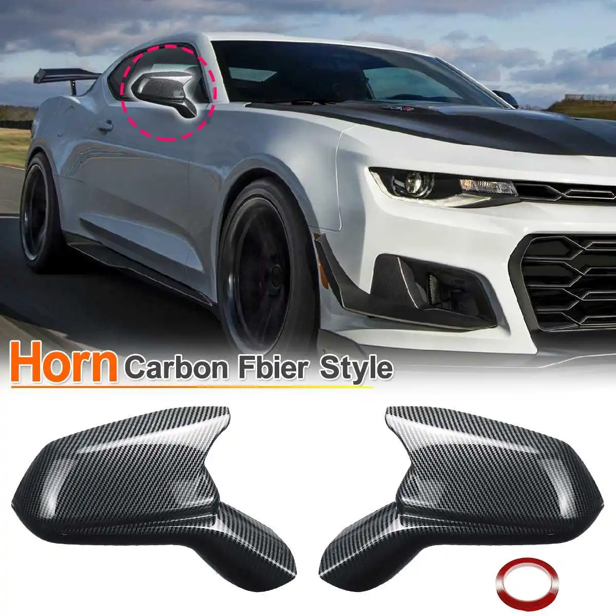 

1pair Glossy Black Horn Style Rearview Side Mirror Cover Caps For Chevy Camaro SS RS ZL1 LT 2016-2021