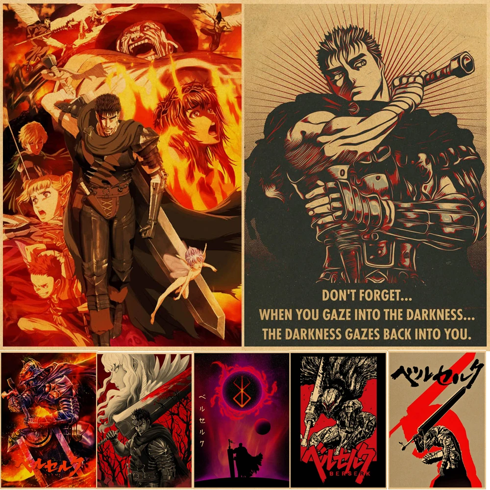 

Japanese Anime Berserk Metal Poster Swordsman Gatsu Sacrifice Zodd Decor Wall Art Print Home Cartoon Painting metal wall decor