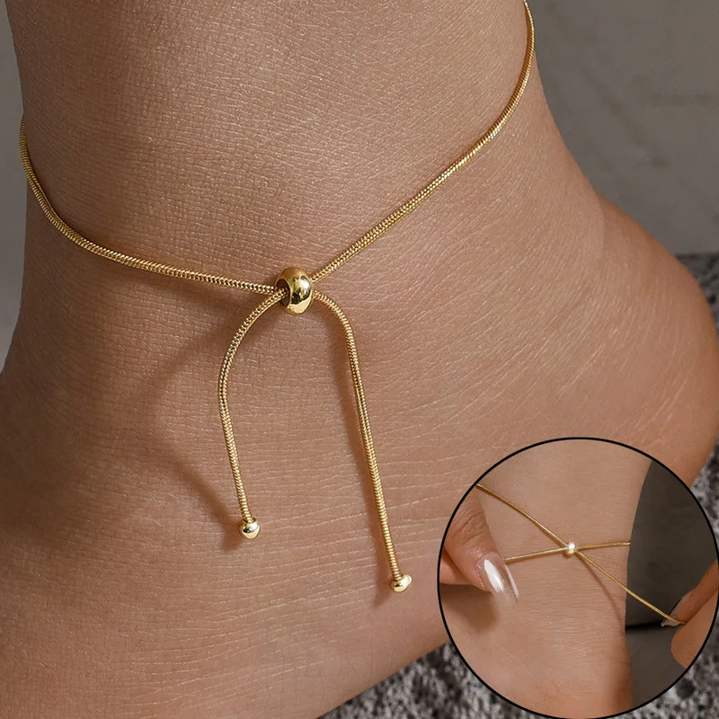 

Simple Pull-out Adjustable String Anklets Women's Vintage Fashion Chain Anklet Lady Foot Jewelry Ankle Bangle Beach Holiday Gift